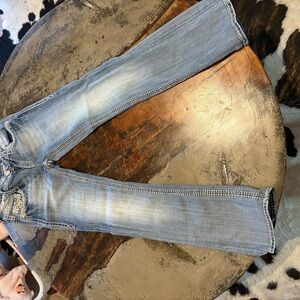 Rock Revival Blue Straight Leg Jeans with Vintage Distress